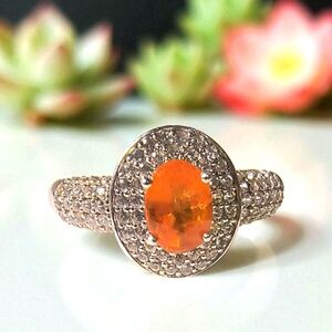 D'Joy Orange Spessartine, White Topaz & Sterling Silver Halo Ring